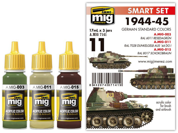 Ammo by Mig Jimenez Smart Set 1944-1945 German Standard Colors Acrylic Paint Set (3 17mL Bottles)