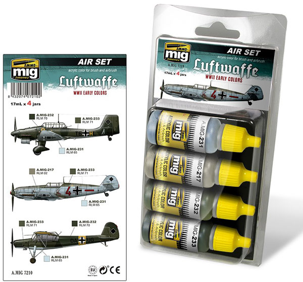 Ammo by Mig Jimenez Air Set Luftwaffe WWII Early Colors Acrylic Paint Set (4 17mL Bottles)