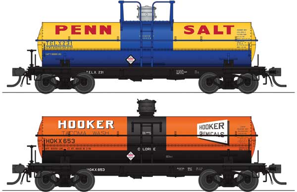 Broadway Limited Imports 6000-Gallon Tank Car (2-Pack) - Variety Set B: Hooker Chemicals HOKX 618, Penn Salt TELX 232 (Late 1950s schemes)