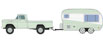 Classic Metal Works Mini Metals® 1960 Ford 4x4 Pickup Truck, 1950s Camper Trailer (Adriatic Green, White)