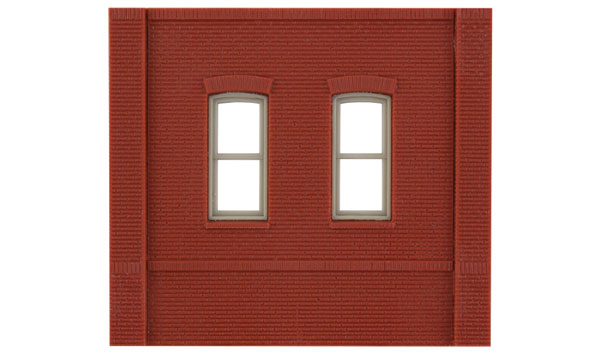 Design Preservation Models Modular Building System Dock Level Wall Sections - Brick w/Two Rectangular Windows (Pack of 4)