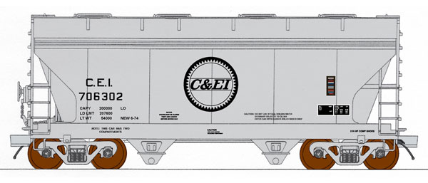 InterMountain Railway Company ACF 2-Bay Covered Hopper - Chicago & Eastern Illinois CEI 706302