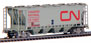 TrueLine Trains Slab Side Hopper Car w/8 Round Hatches (6 Pack) – Canadian National - Light Gray w/Red 'Noodle'