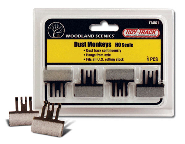 Woodland Scenics Tidy Track™ Rail & Wheel Maintenance System - Dust Monkeys™ Axle-Mounted Track Cleaner Pads (HO Scale) (Pack of 4)